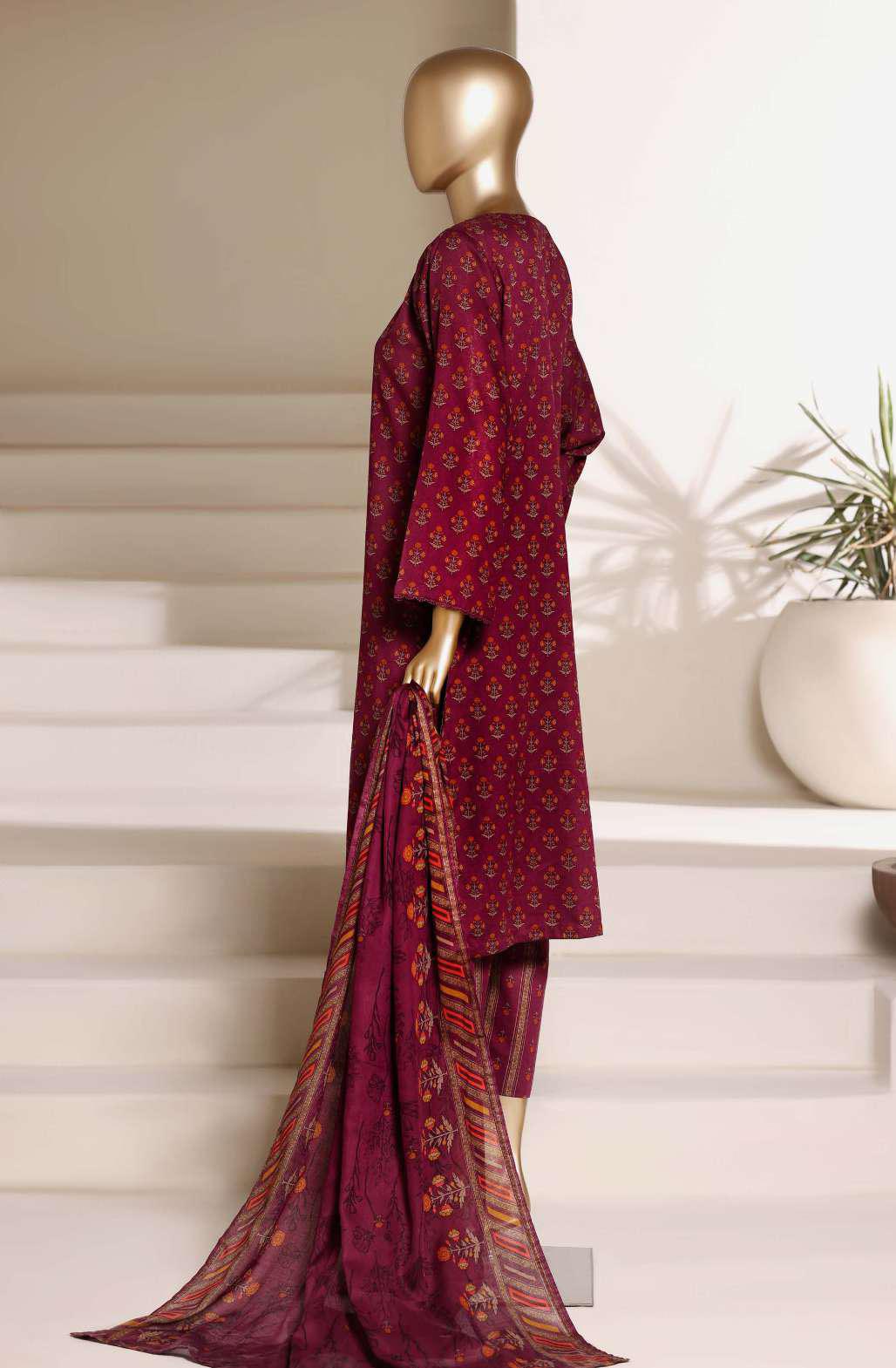 SADABAHAR Luxury Printed Lawn Suit-Burgundy