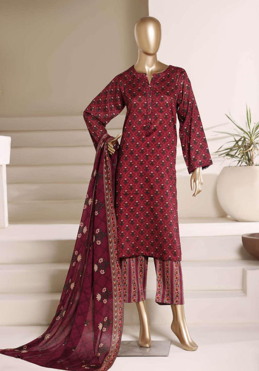 SADABAHAR Luxury Printed Lawn Suit-Burgundy