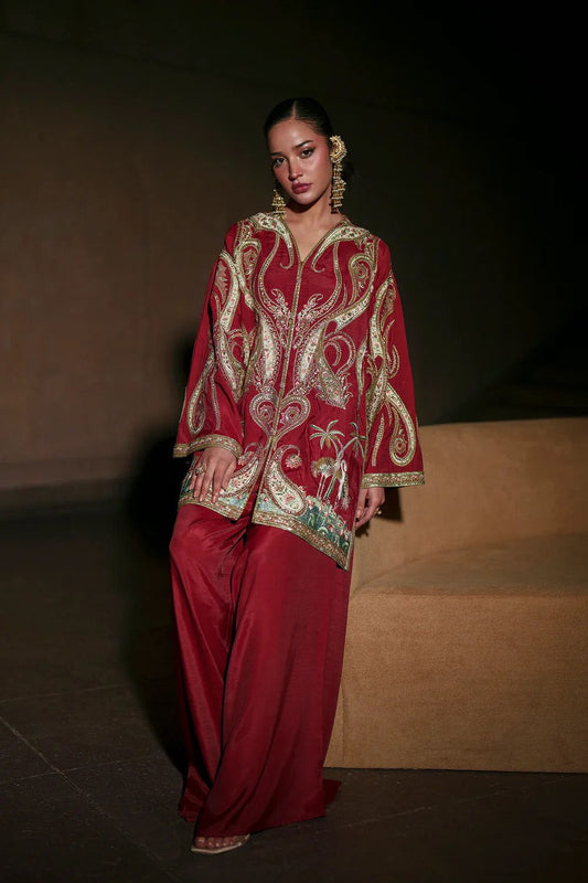 ETHNC SILK HEAVILY EMB SHIRT WITH SILK FLAPPER TROUSERS