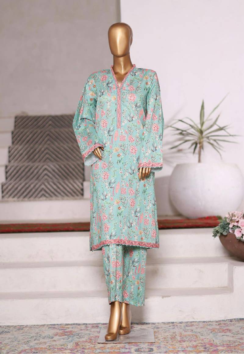 Binsaeed Printed Shirt & Pants(Co-ords)-Sea-green