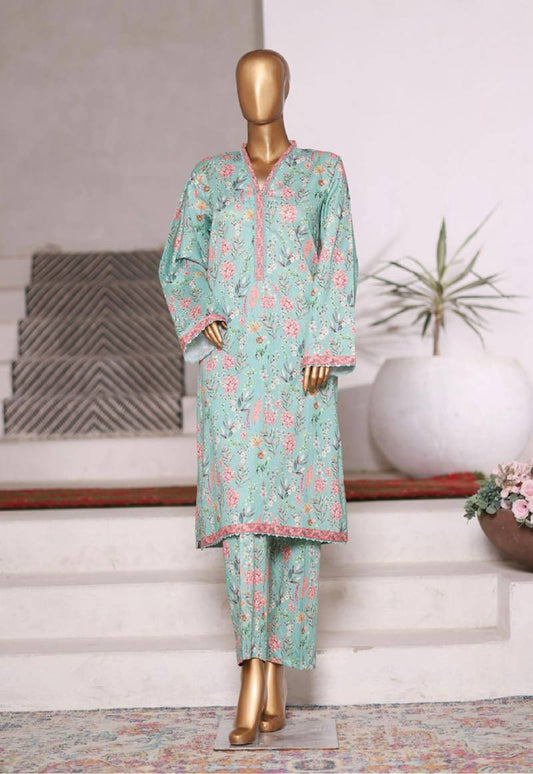 Binsaeed Printed Shirt & Pants(Co-ords)-Sea-green