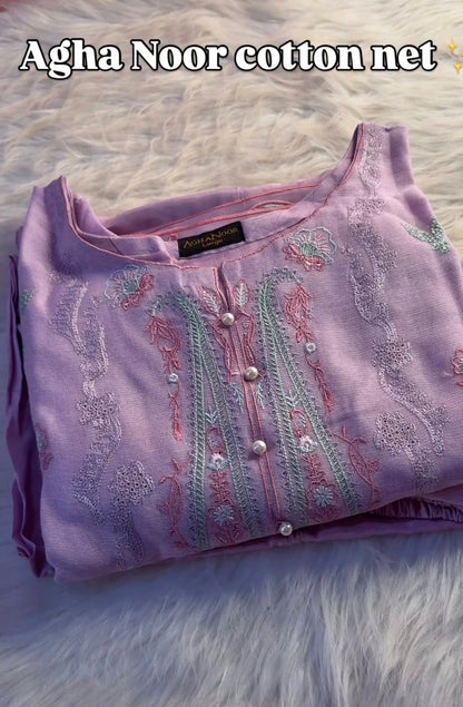 AGHANOOR COTTON NET EMB SHIRT & SILK PANTS