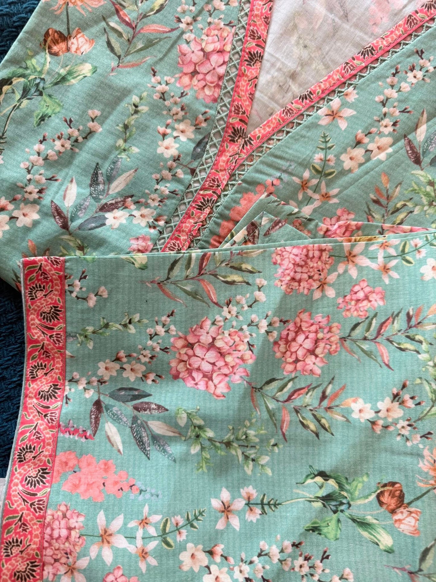 Binsaeed Printed Shirt & Pants(Co-ords)-Sea-green