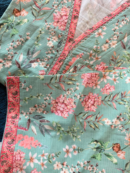 Binsaeed Printed Shirt & Pants(Co-ords)-Sea-green