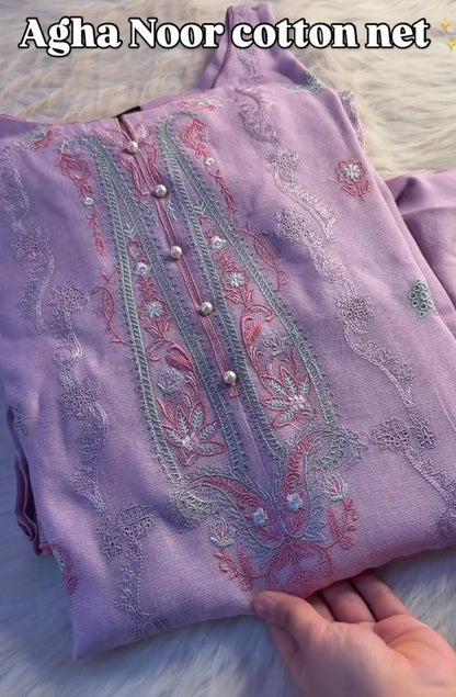 AGHANOOR COTTON NET EMB SHIRT & SILK PANTS