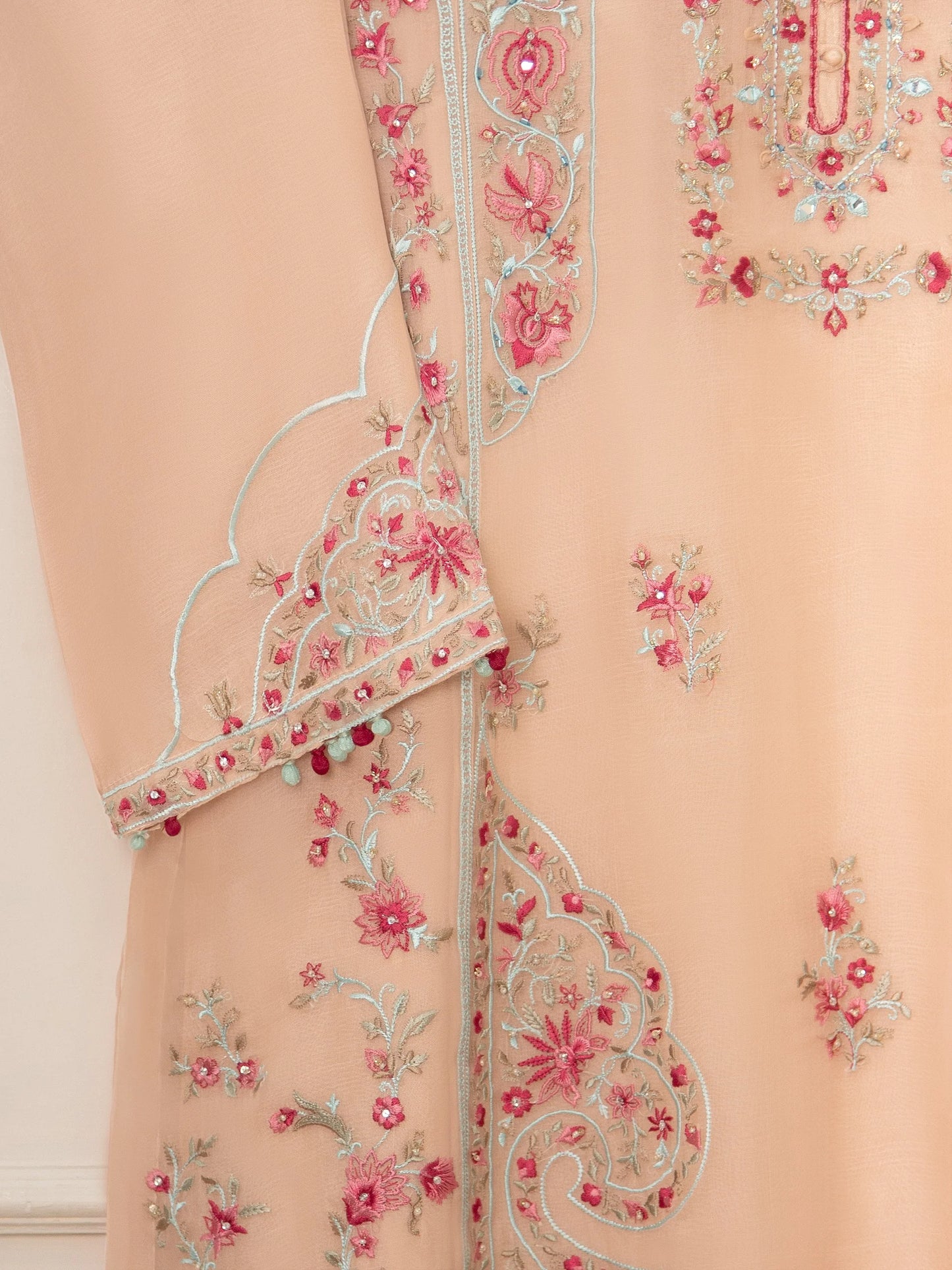 Aghanoor Heavily Embroidered Organza 3 Piece Suit