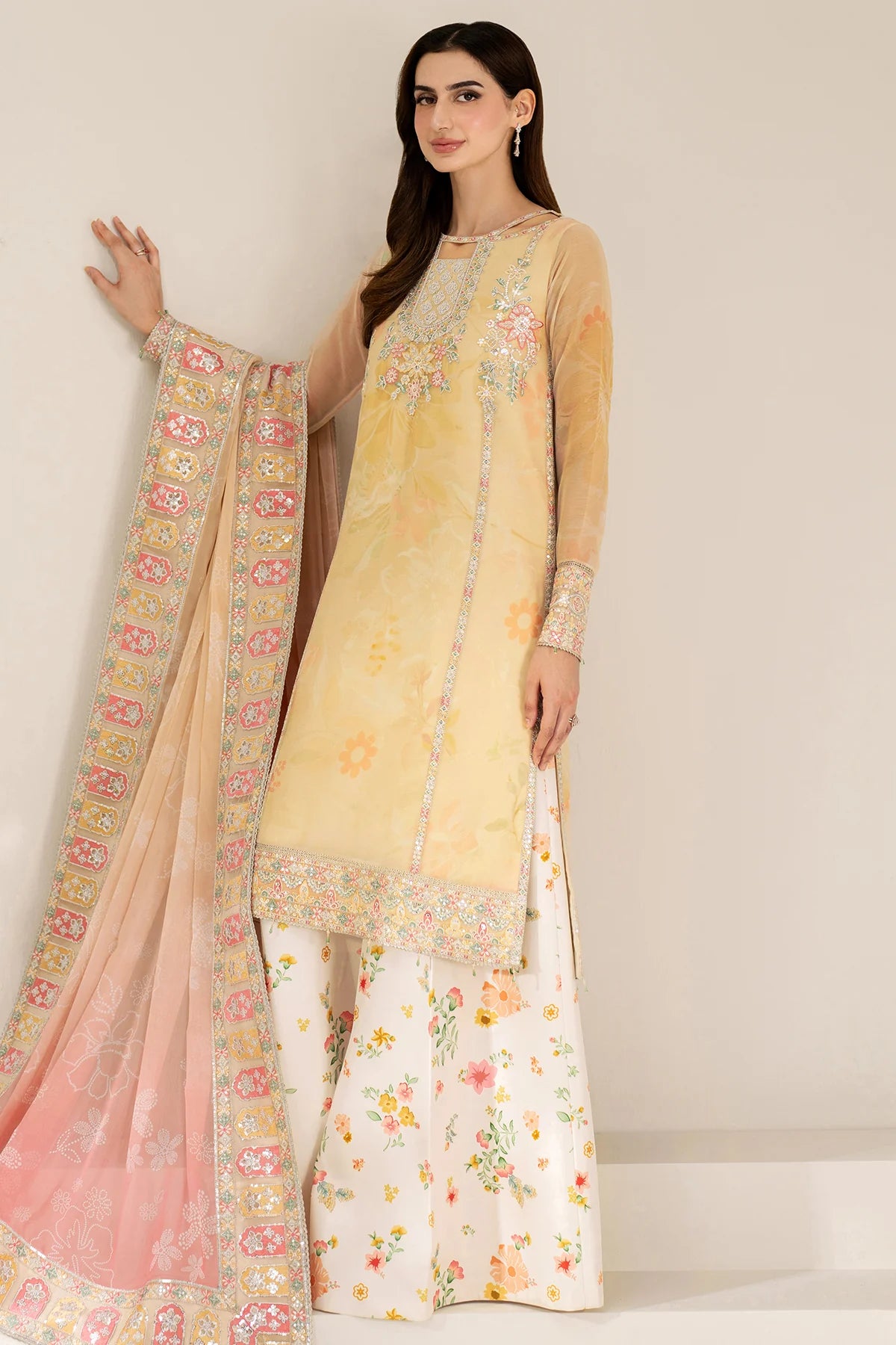 Farasha Embroidered & Digital Printed Chiffon 3 Piece-Floral Ray