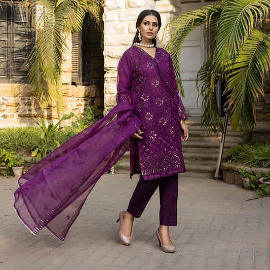 Organza Embroidered 3 Piece Suit