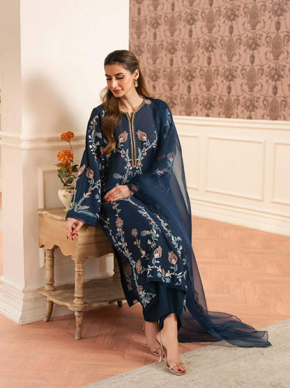 Aghanoor Heavily Embroidered Khaadi Silk 3 Piece Suit