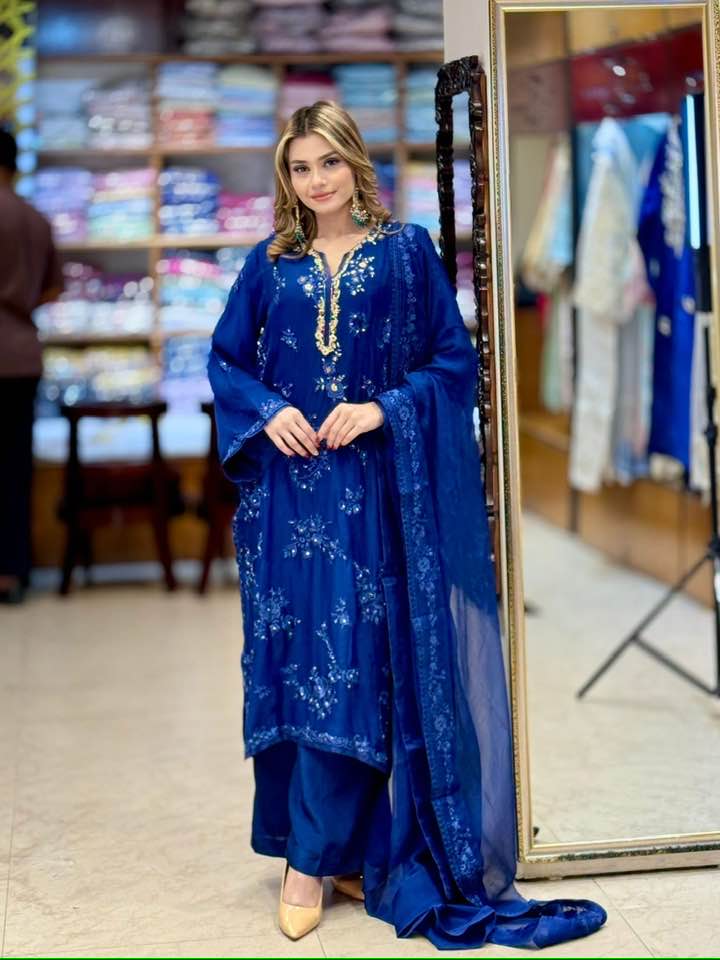 Aghanoor Pure Chiffon Embroidered Shirt and Dupatta