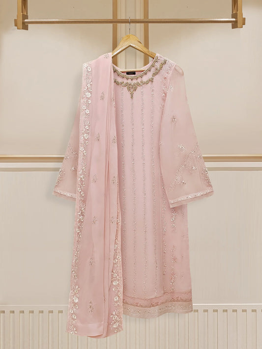 AGHANOOR 3 PIECE 100% PURE CHIFFON EMBROIDERED SUIT