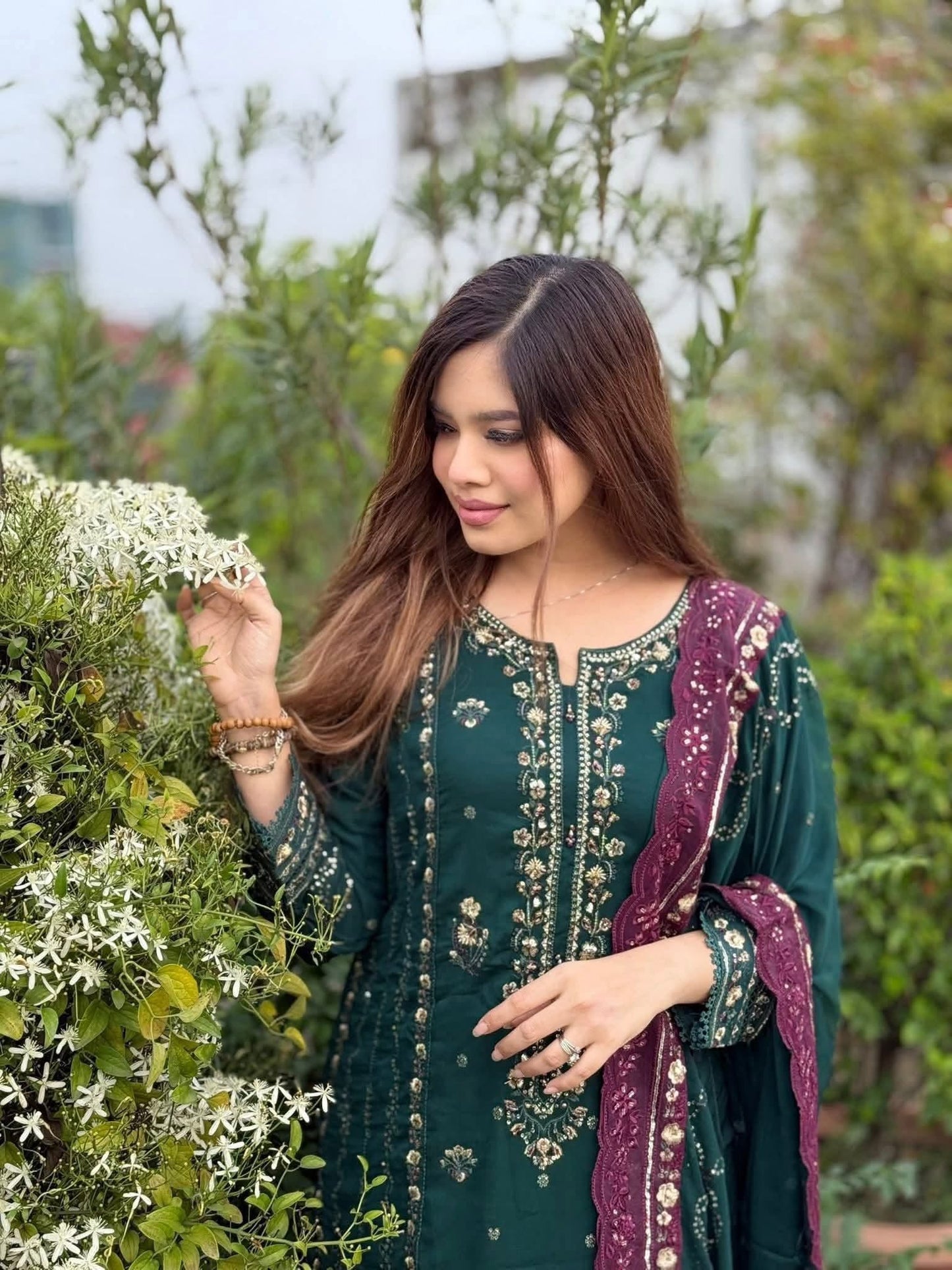 Sada-E-Noor Embroidered Chiffon 3 Piece-Teal