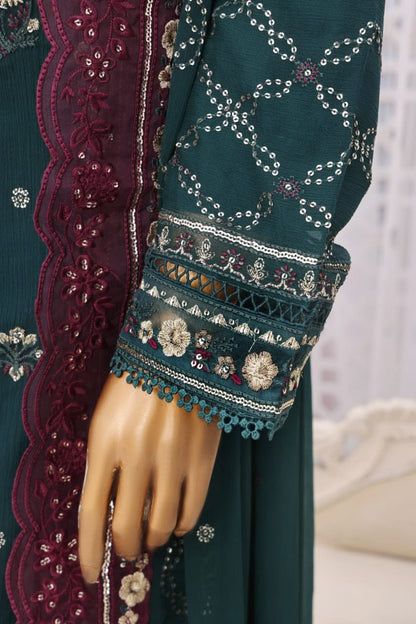 Sada-E-Noor Embroidered Chiffon 3 Piece-Teal