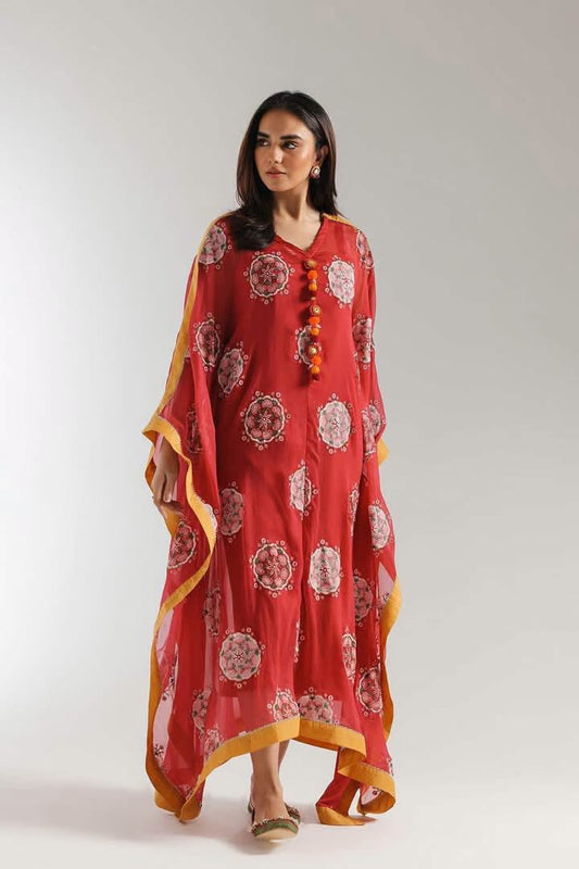 ETHNC PURE CHIFFON EMBROIDERED KAFTAN