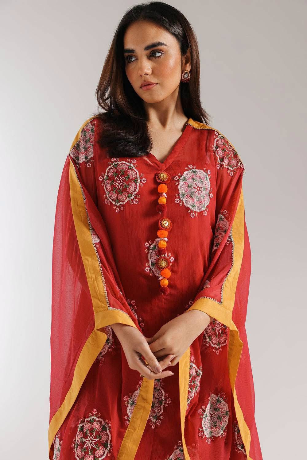 ETHNC PURE CHIFFON EMBROIDERED KAFTAN