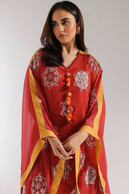ETHNC PURE CHIFFON EMBROIDERED KAFTAN