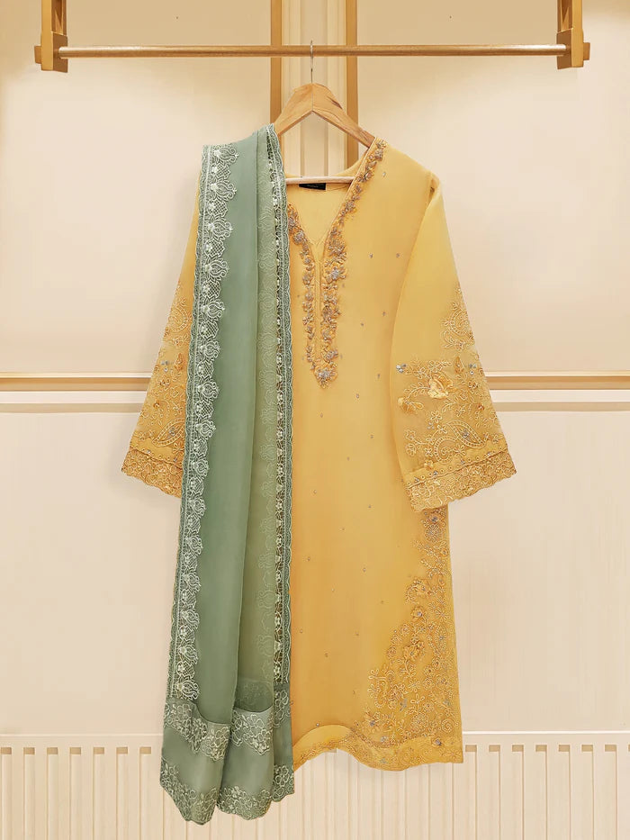 AGHANOOR 3 PIECE PURE ORGANZA EMBROIDERED SUIT