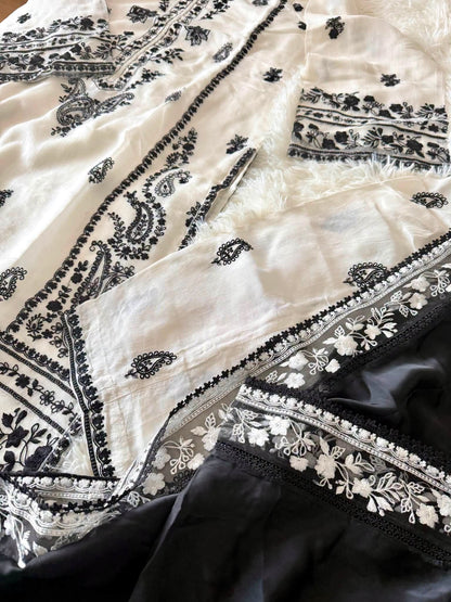 AGHANOOR 3 PIECE COTTON NET SUIT WITH SILK DUPATTA