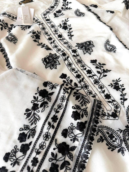 AGHANOOR 3 PIECE COTTON NET SUIT WITH SILK DUPATTA