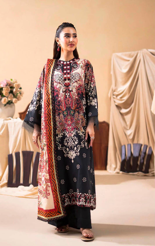 GULLJEE GULLBANO PREMIUM LAWN EMBROIDERED 3 PIECE-Black & Multicolor