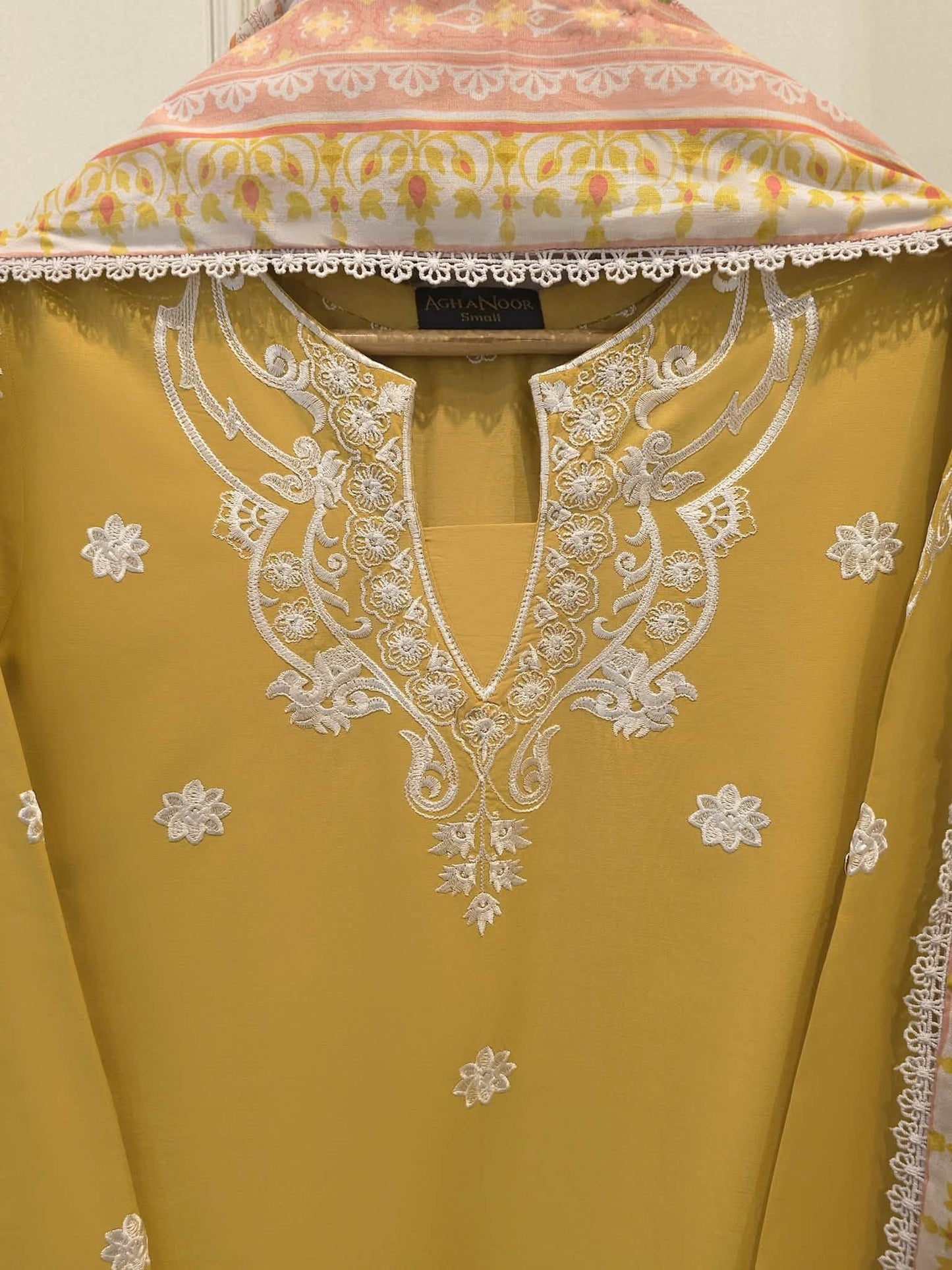 AGHANOOR PURE EMBROIDERED PIMA COTTON SHIRT, EMB SILK PANT &  DUPATTA