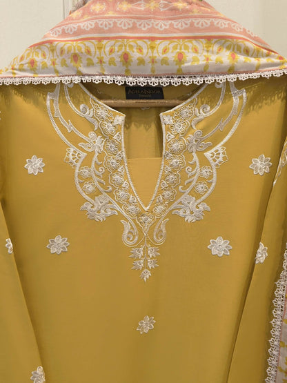 AGHANOOR PURE EMBROIDERED PIMA COTTON SHIRT, EMB SILK PANT &  DUPATTA
