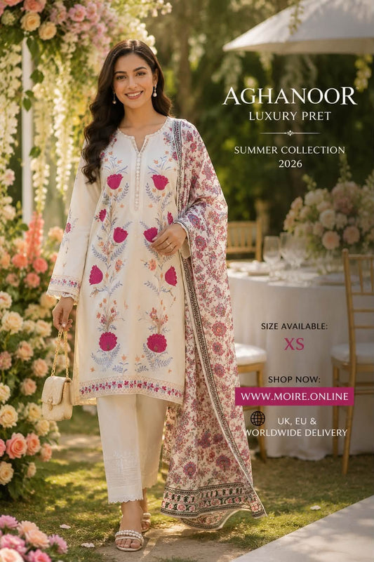 AGHANOOR PIMA COTTON EMBROIDERED SHIRT & LAWN DUPATTA