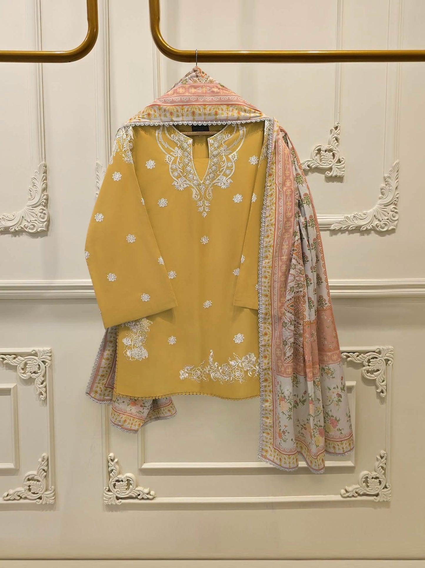 AGHANOOR PURE EMBROIDERED PIMA COTTON SHIRT, EMB SILK PANT &  DUPATTA