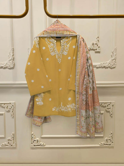 AGHANOOR PURE EMBROIDERED PIMA COTTON SHIRT, EMB SILK PANT &  DUPATTA