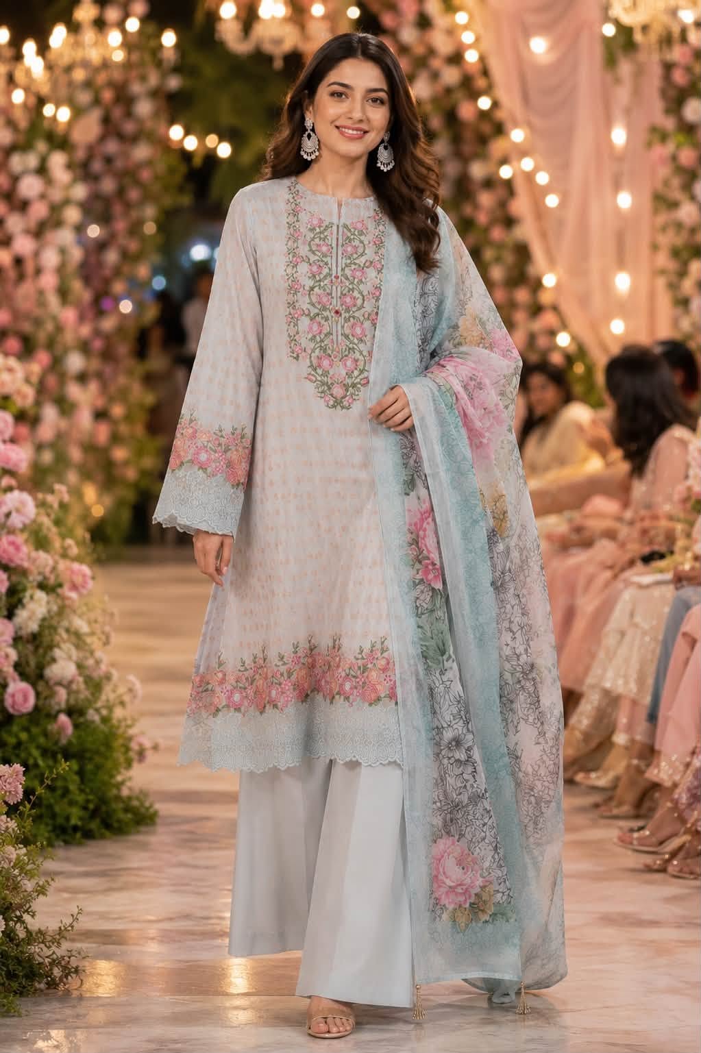Khaadi Jacquard Embroidered Lawn 3 Piece- Powder Blue