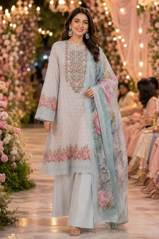 Khaadi Jacquard Embroidered Lawn 3 Piece- Powder Blue