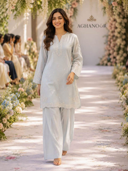 AGHANOOR RAW SILK EMB SHIRT with SILK EMB TROUSER