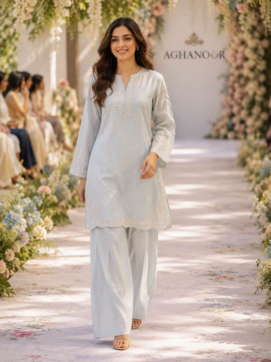 AGHANOOR RAW SILK EMB SHIRT with SILK EMB TROUSER