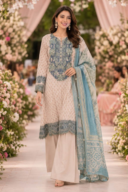Khaadi Jacquard Embroidered Lawn 3 Piece