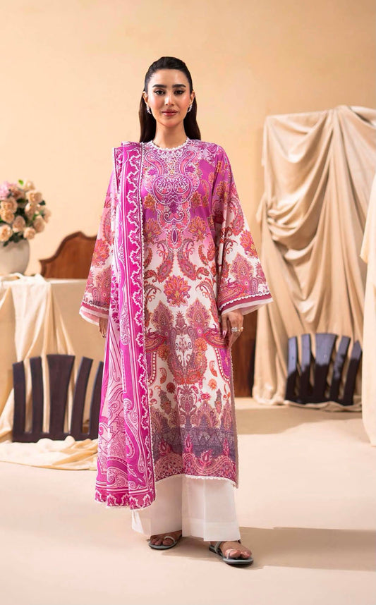 GULLJEE GULLBANO PREMIUM LAWN EMBROIDERED 3 PIECE-Pink