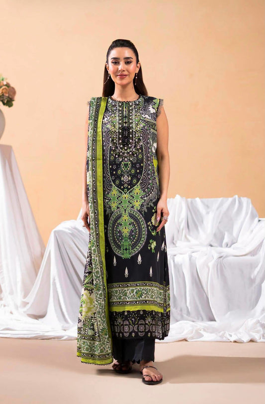 GULLJEE GULLBANO PREMIUM LAWN EMBROIDERED 3 PIECE-Black & Green