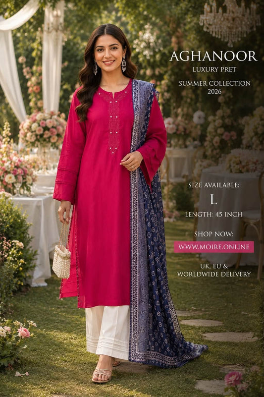 AGHANOOR PIMA COTTON EMBROIDERED SHIRT & LAWN DUPATTA