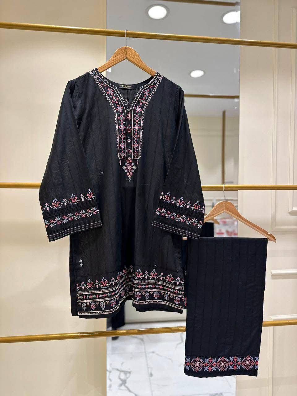 AGHANOOR JACQUARD LAWN EMBROIDERED SHIRT & PANTS