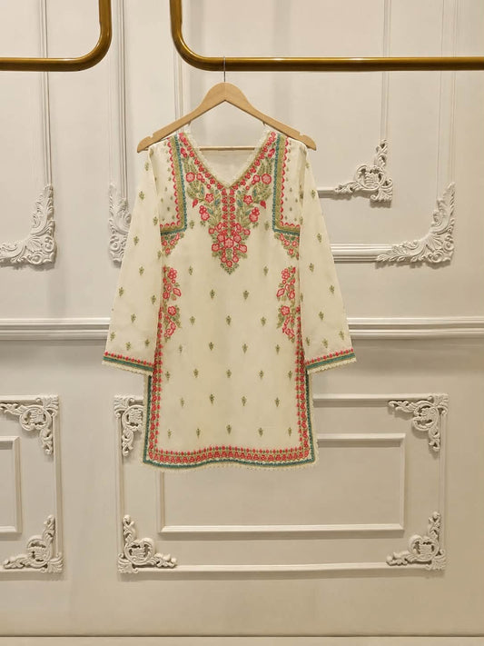 AGHANOOR COTTON NET EMB SHIRT & SILK FARSHI SHALWAR