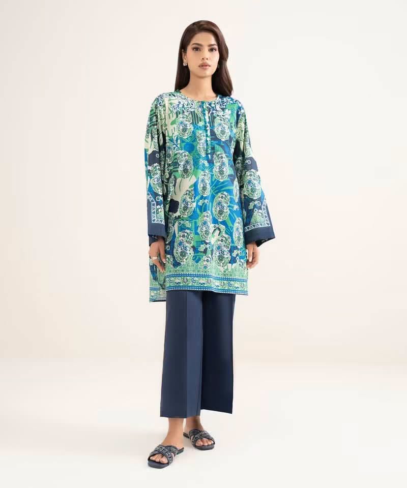 SAPPHIRE PRINTED LAWN SHIRT-Green