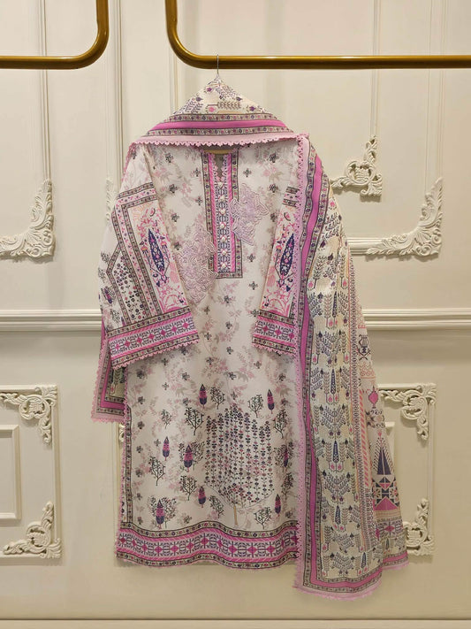 AGHANOOR PURE LAWN PRINTED with EMB SHIRT AND DUPATTA