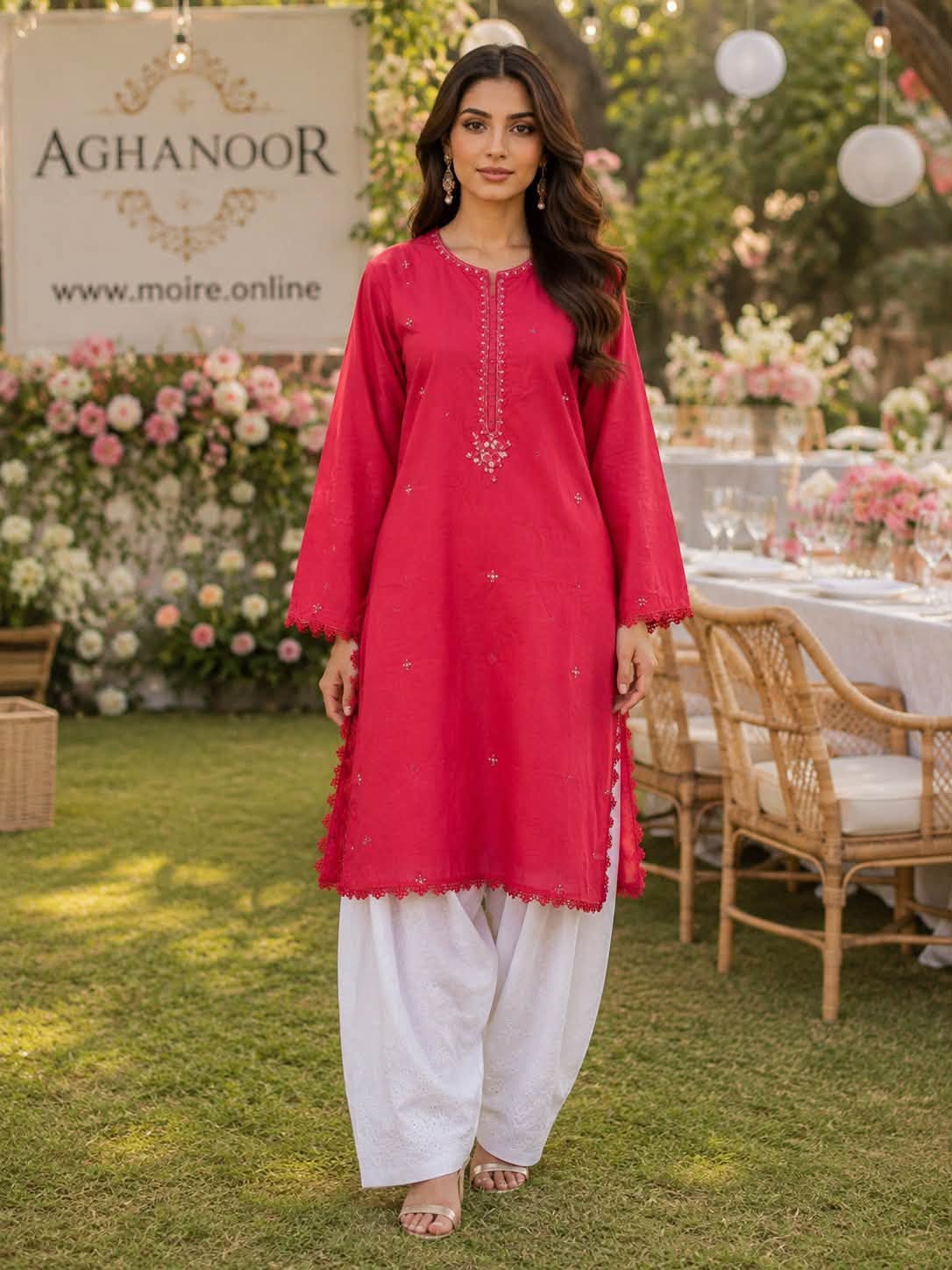 Agha Noor Embroidered Cambric Cotton Shirt
