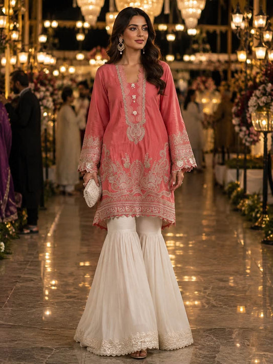 SANA SAFINAZ EMBROIDERED SILK LINEN SHIRT