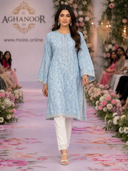 Agha Noor Digital Print Cambric Cotton Mirror Work Shirt
