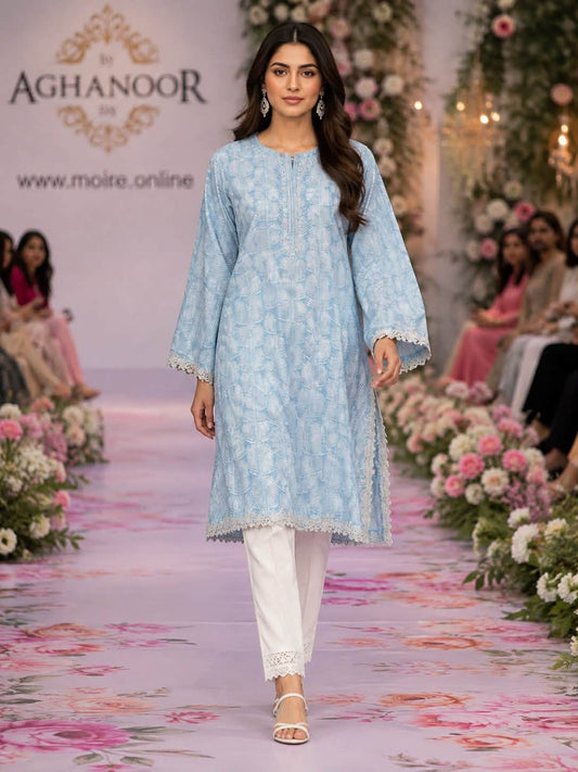 Agha Noor Digital Print Cambric Cotton Mirror Work Shirt