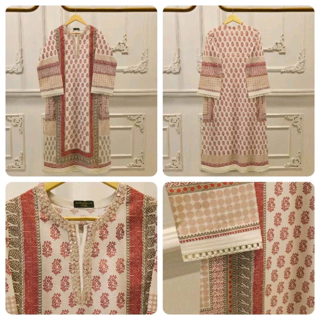 Agha Noor Digital Print with Mirror Work Cambric Cotton Shirt