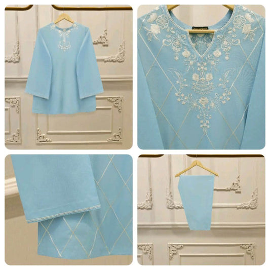 AGHANOOR EMBROIDERED CAMBRIC COTTON SHIRT-Short