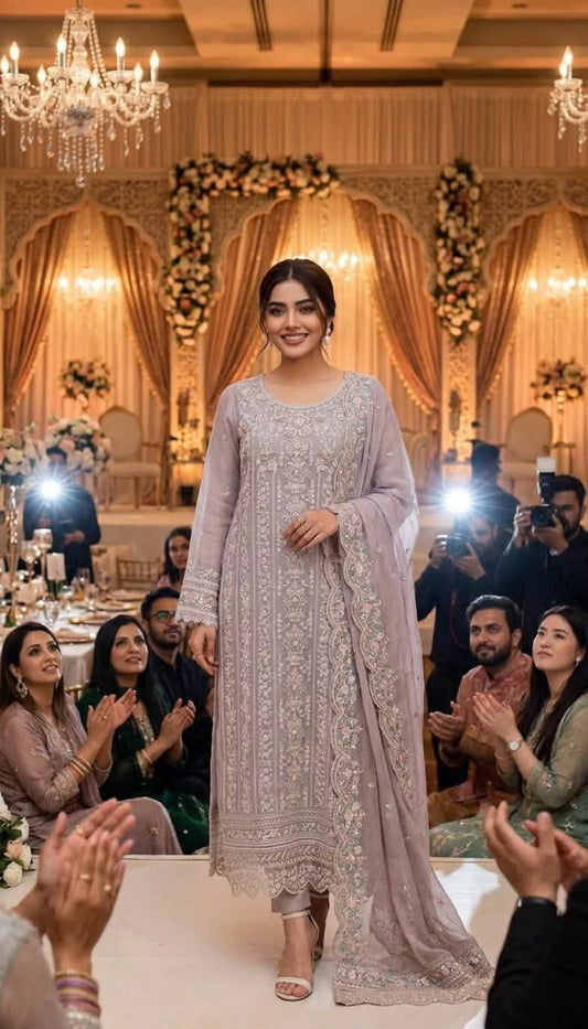 Sada-E-Noor Embroidered Chiffon 3 Piece-Lavender