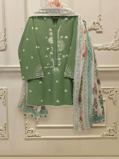AGHANOOR PURE EMBROIDERED CAMBRIC COTTON SHIRT, PANT &  DUPATTA