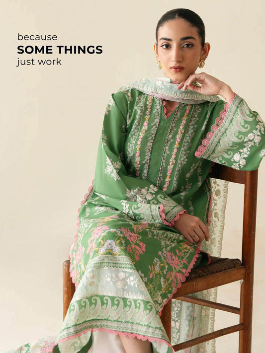 AGHANOOR PURE LAWN SHIRT WITH DUPATTA-GREEN